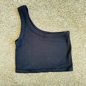 One-Shoulder Black Ribbed Crop Top